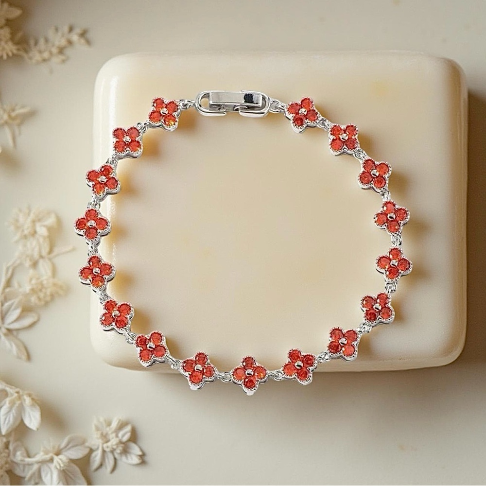 Orange Floral Sparkly Silver Plated Bracelet for small wrist